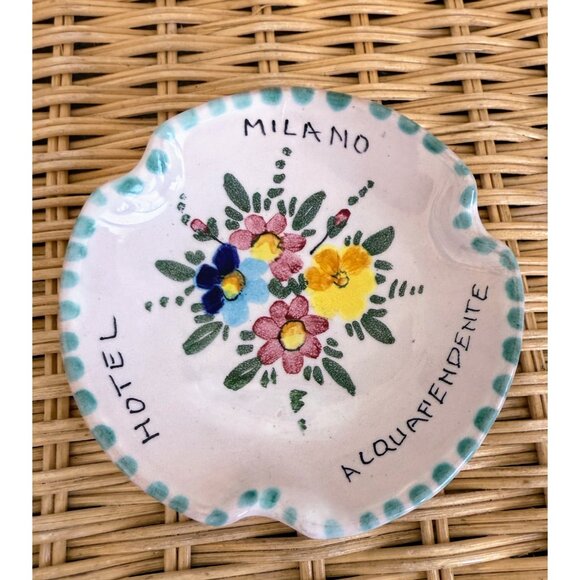 Vintage 60's Italian Art Pottery Milano Hotel Floral Ash Tray - Picture 4 of 8